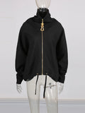 TWOTWINSTYLE Solid Loose Spliced Zipper Fashion Jackets for Women Lapel Long Sleeves Patchwork Lace Up Casual Jacket Female New