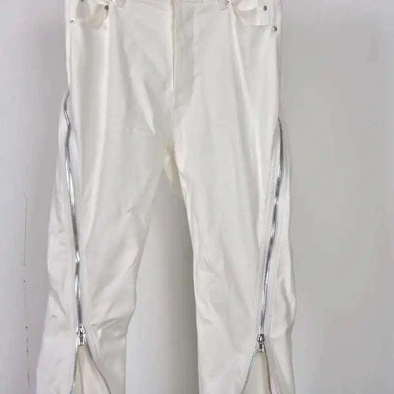 HKSH Men New RO High Street Double Line Zipper Cotton Jeans Casual Long Denim Flare Pants Personalized Streetwear Fashion HK3908