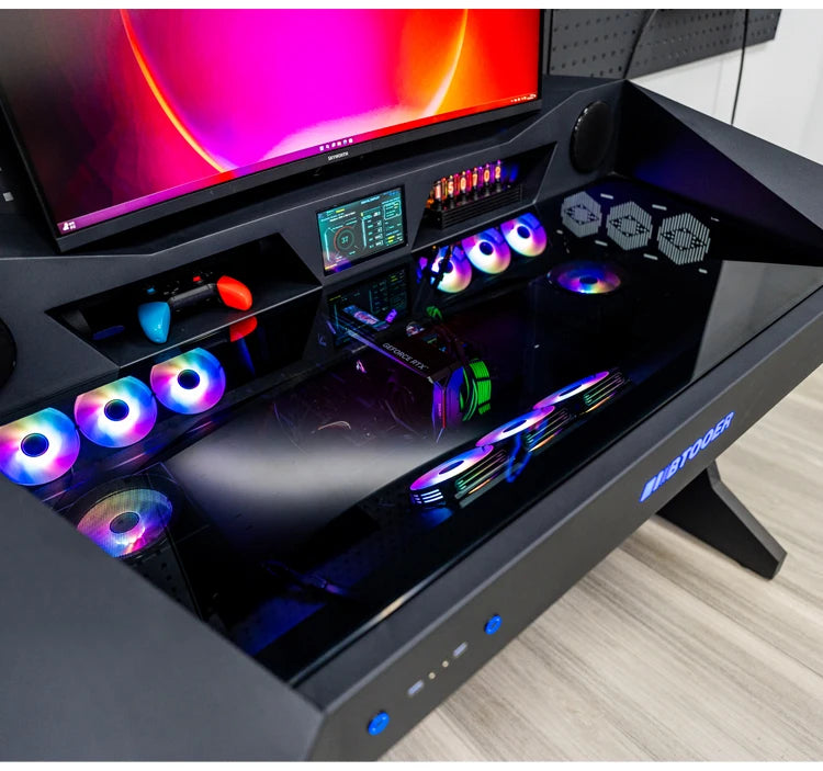 Computer chassis integrated table fully transparent water-cooled large chassis special-shaped computer table e-sports table