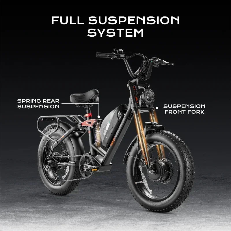 Electric bicycle 1000W motor 48V 20AH lithium battery Electric bike 20 inch tire full suspension system Urban commuting e-bike