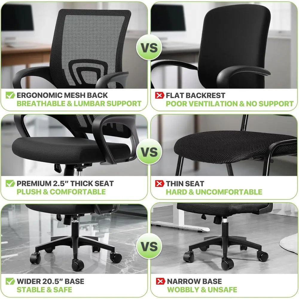 Mesh Back Ergonomic Office Chair, Adjustable Swivel Desk Chair with Lumbar Support for Gaming, Work, Study, 300 lbs Capacity, Bl