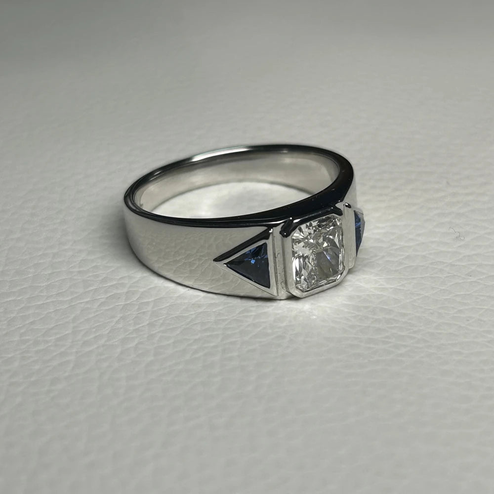 Men Ring 18K White Gold 1.5 Carats Radiant Cut D VS 12 Grams Lab Grown CVD Diamond Rings