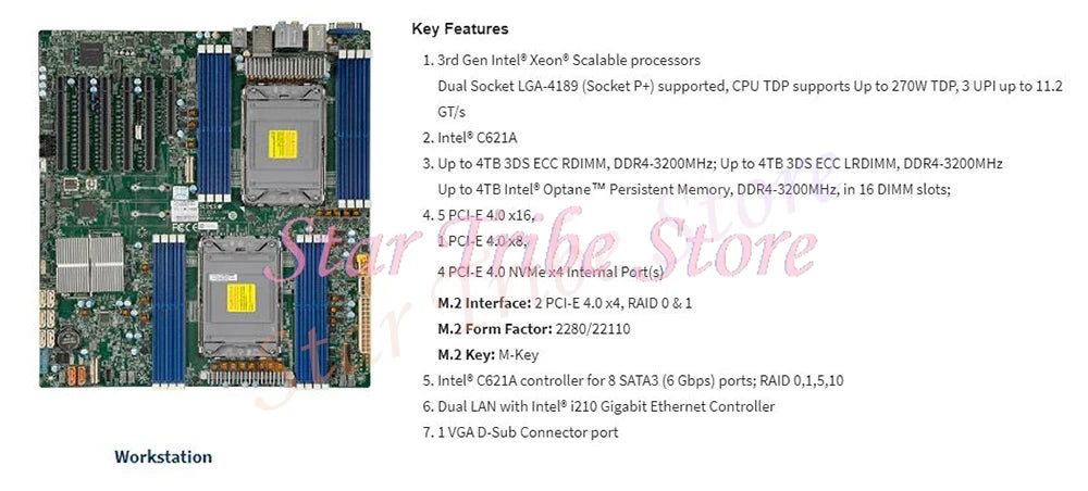 X12DAi-N6 Workstation Motherboard 2-Way LGA4189 C621A PCI-E 4.0 E-ATX Support 3rd Gen Xeon