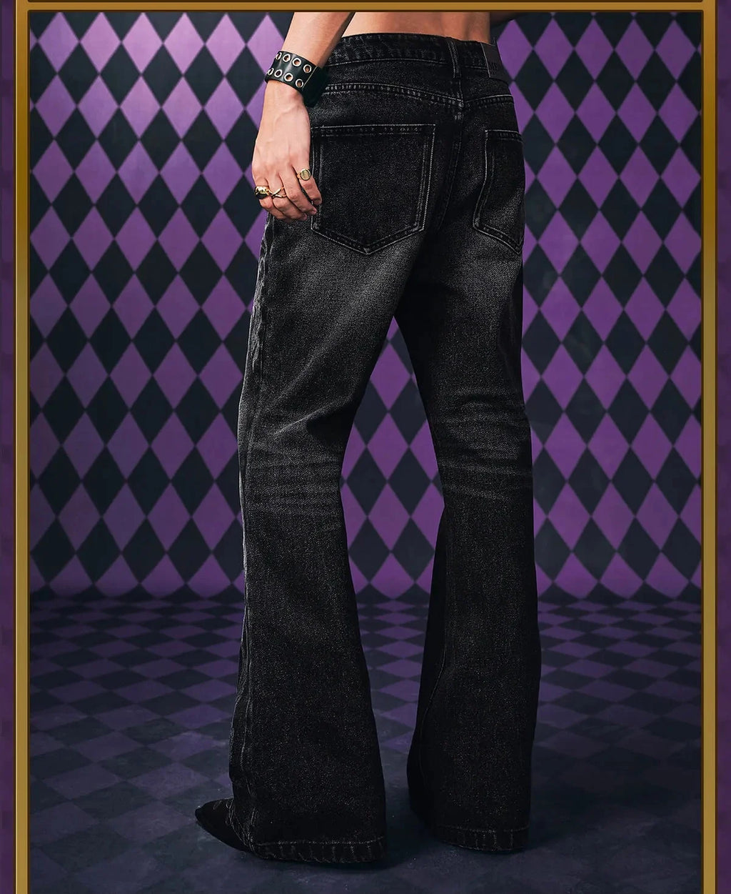 JoJo's Bizarre Adventure Black Flared Jeans Men Embroidery Streetwear Loose Casual Washed Denim Pants Anime Inspired Trousers