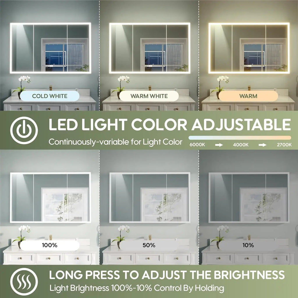 48" X 30" LED Medicine Cabinet with Mirror, 3X Magnifiying Mirror Cabinet, Defogging/Dimmable Bathroom Mirrored, Customized