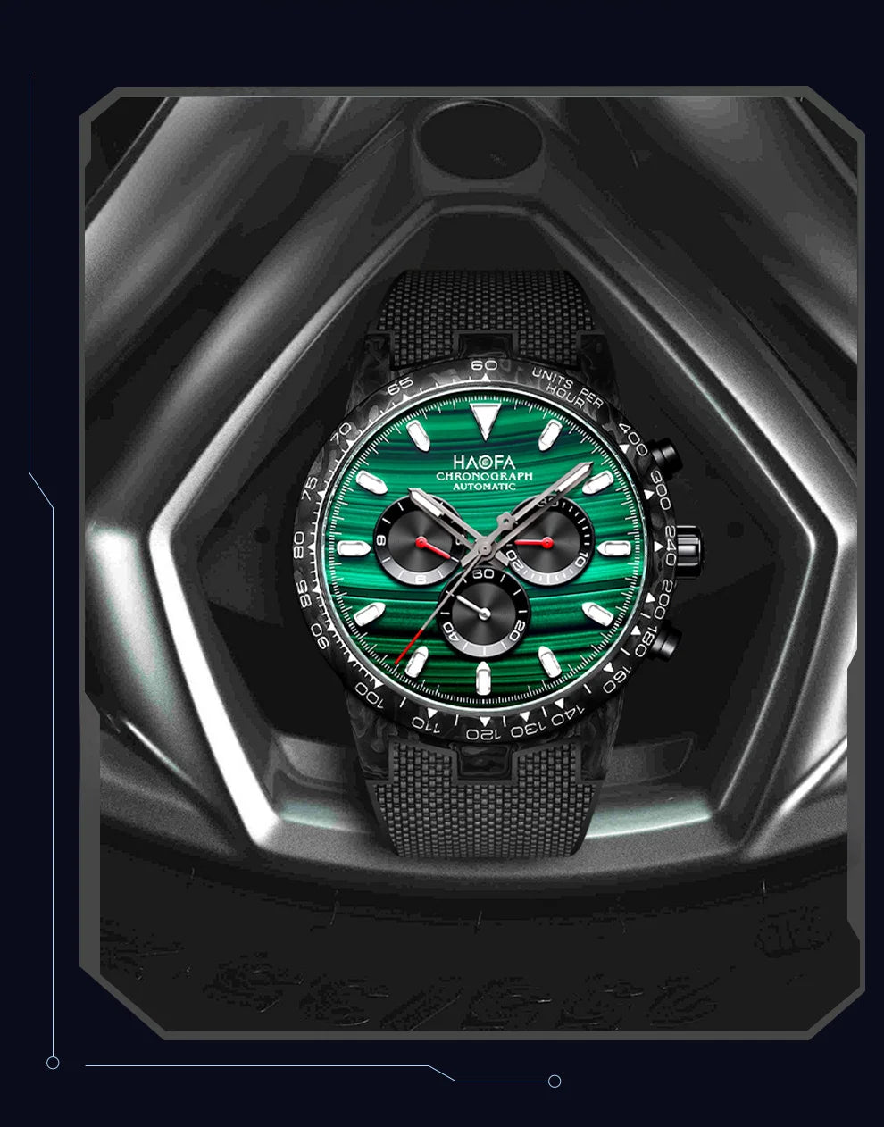 Haofa Carbon Fiber Chronograph Watch Automatic Mechanical Watches for Men Sapphire Waterproof Watch Cool Multi-function 2366