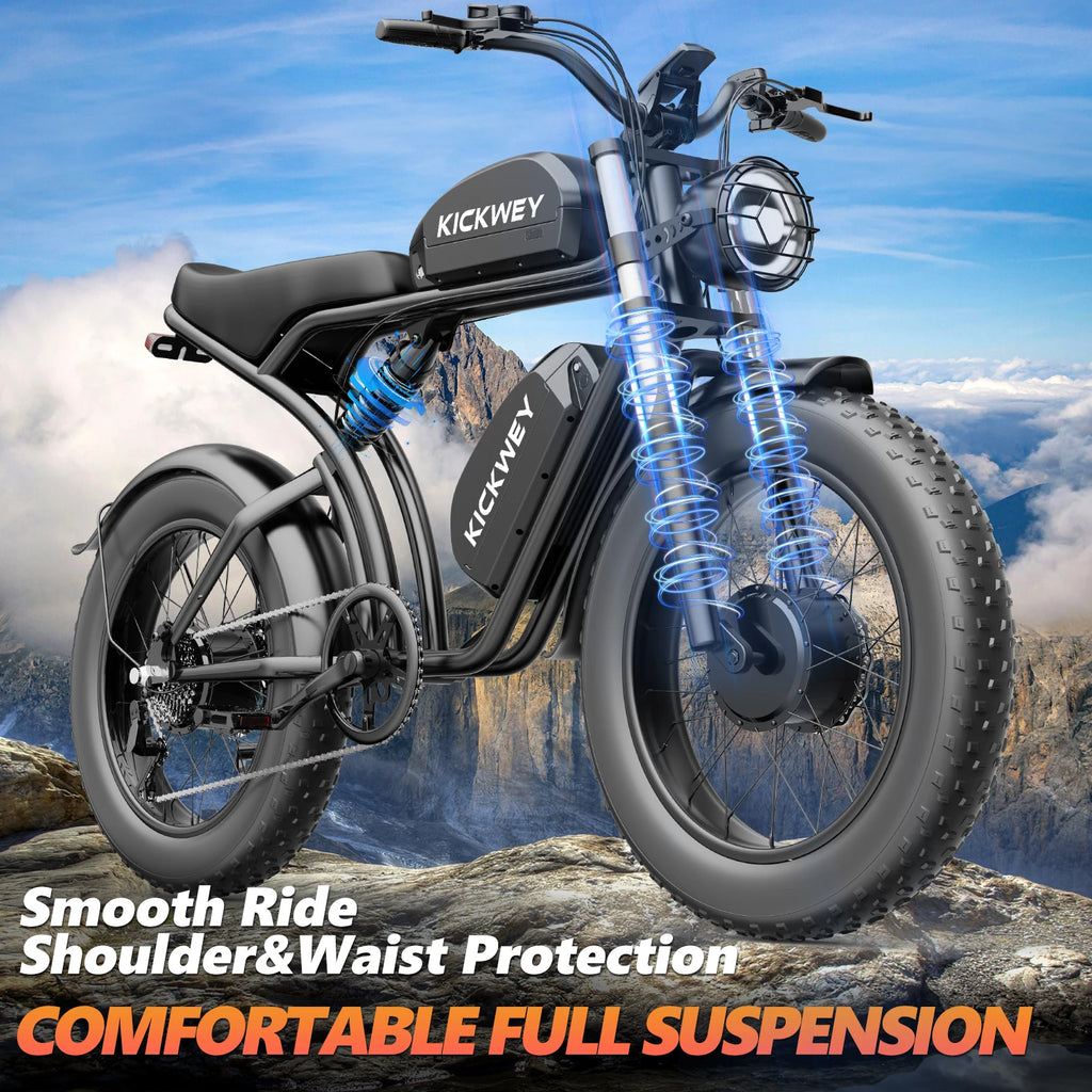 Kickwey K7 Adult Electric Bicycle 1500w 48V23ah Ebike 46km/h Mountain Electric Bike 20" Fat Tire Dirtbike Motorcycle E Bike