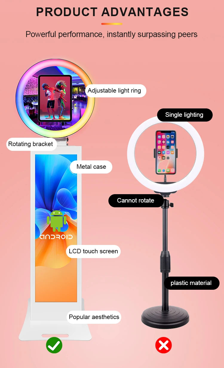 Magic Mirror LCD Photo Booth Machine with LED Ring Light Photobooth Machine for iPad 9.7-13inch for Party iPad Photobooth Lcd