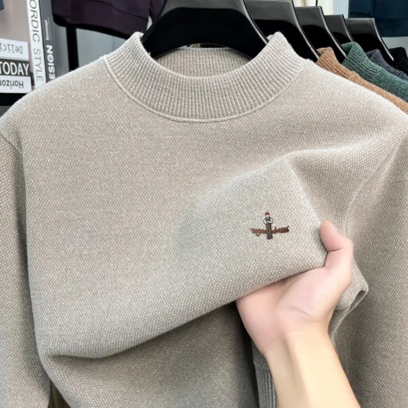 Advanced luxury plush warm men's sweater brand cartoon character embroidery new knitted autumn winter casual trend golf pullover