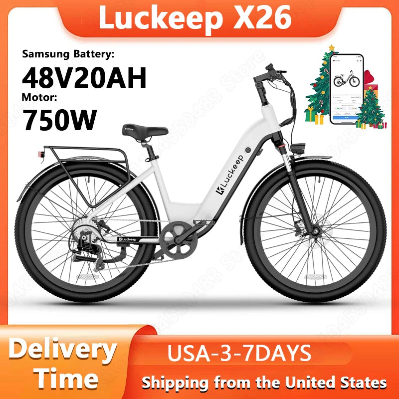 Electric Bike 750W Motor 48V20AH Battery Smart APP Remote Control E-Bike 26*3.0-inch Tire Torque Sensor Aldult Electric Bicycle