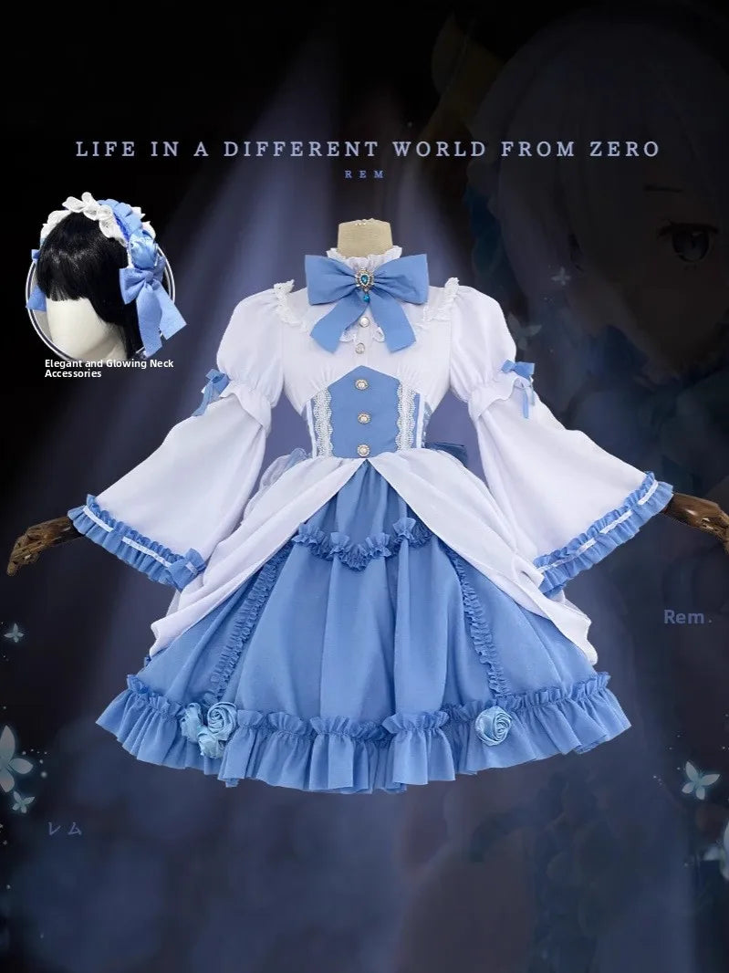 Rem Blue White Gothic Cosplay Costume for Women Zero Starting Point in Another World Life Game Anime Fashionable Cosplay Dress