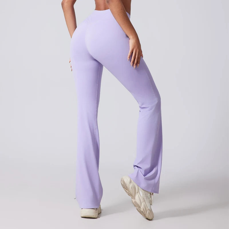 DIAS FIT JOY Women's Hip lifting flared pants high waisted yoga fitness pants sports micro flared yoga pants wide leg pants