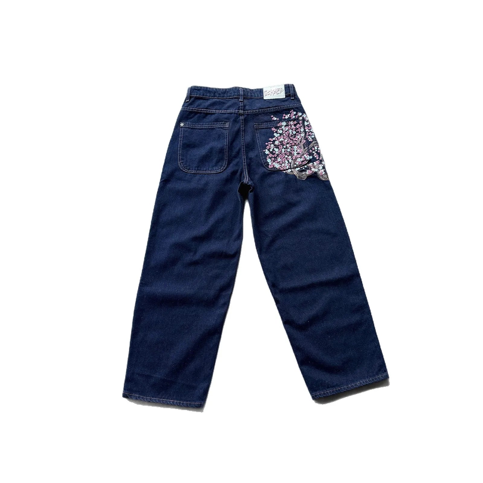 Derschutze 2026 New High-Quality Street Heavy-Duty Embroidered Sakura Raw Denim Straight-Leg Jeans Men's Streetwear Pants