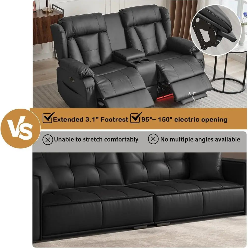 Loveseat Recliner Sofa, Home Theater Seating with ConsoleReclining Loveseat Sofa RV Couch with LED Lights, Cup Holders, USB, Dr