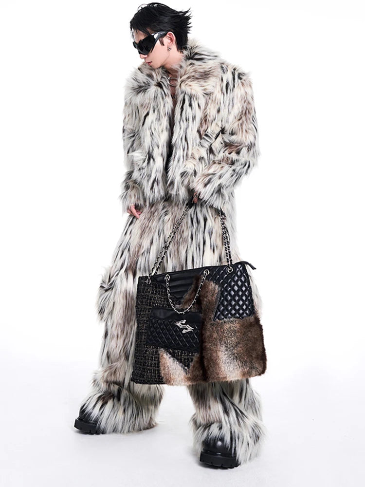 Mauroicardi Autumn Winter Long Colorful Thick Warm Hairy Fluffy Faux Fur Wide Leg Pants Men Pockets Runway Fashion Streetwear
