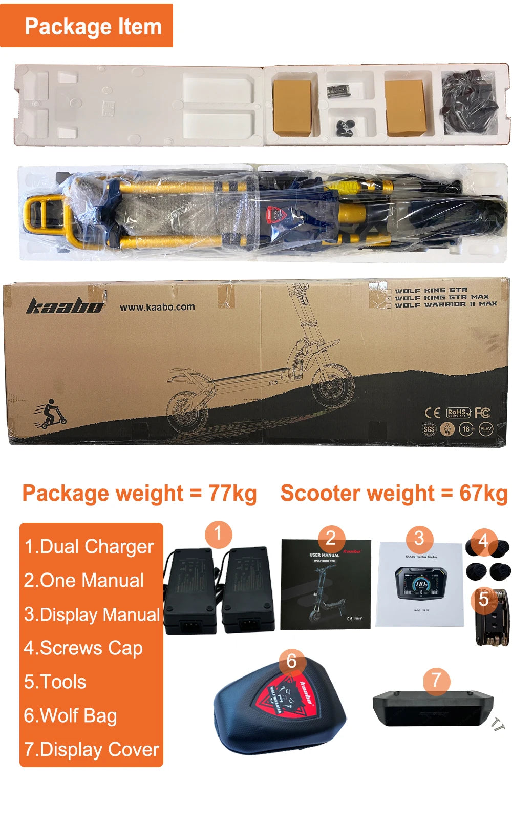 Original Newest Kaabo Wolf King GTR Max 72V 40Ah Battery 72V 100A 2-in-1 FOC Controller TFT display IPX7 Kaabo Electric Scooter