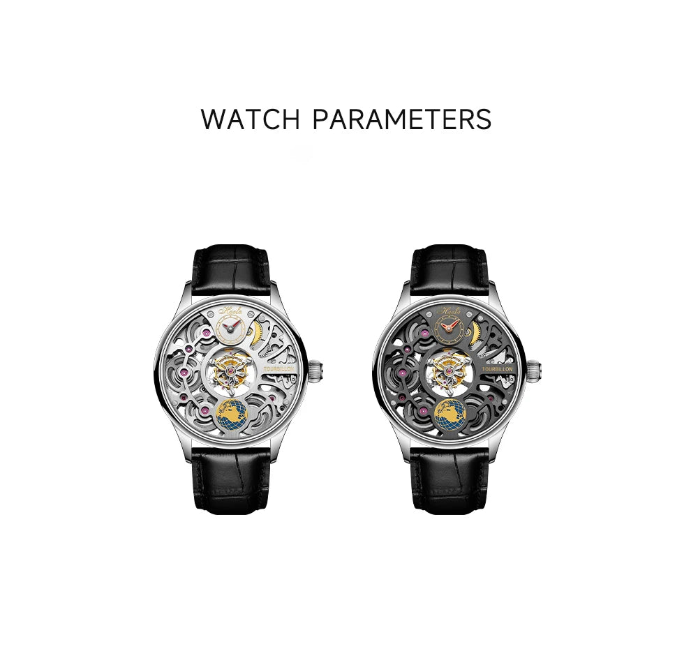 Haofa 1037 Center Tourbillon Mechanical Man Watch Skeleton Earth Dial Flying Tourbillon Movement Men Watches Vintage Fashion