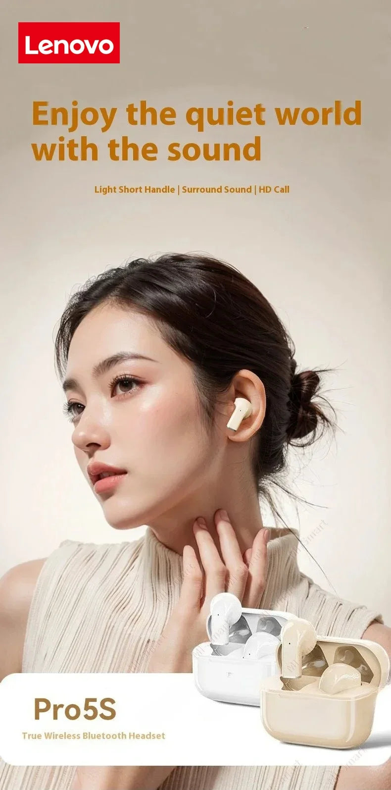 Lenovo PRO 5S Earbuds True Wireless Earphone Noise Cancelling Bluetooth 5.3 Headset HD Music Headphone in-Ear Handsfree with Mic