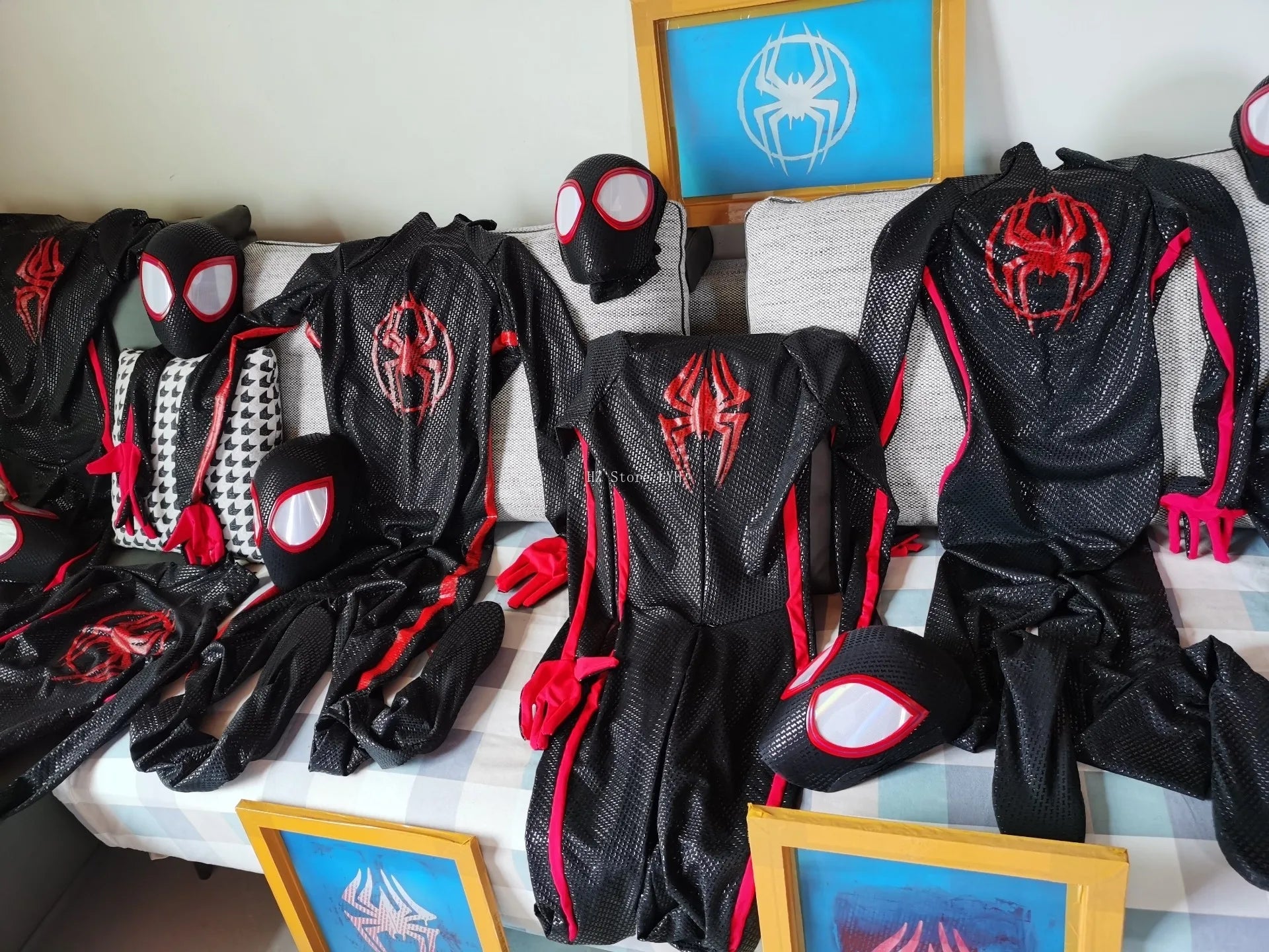 Miles Morales Spider-Man Jumpsuit & Mask Screen Printing 1:1 3D Handmade Customized Spiderman Suit Halloween Cos Costume Gift