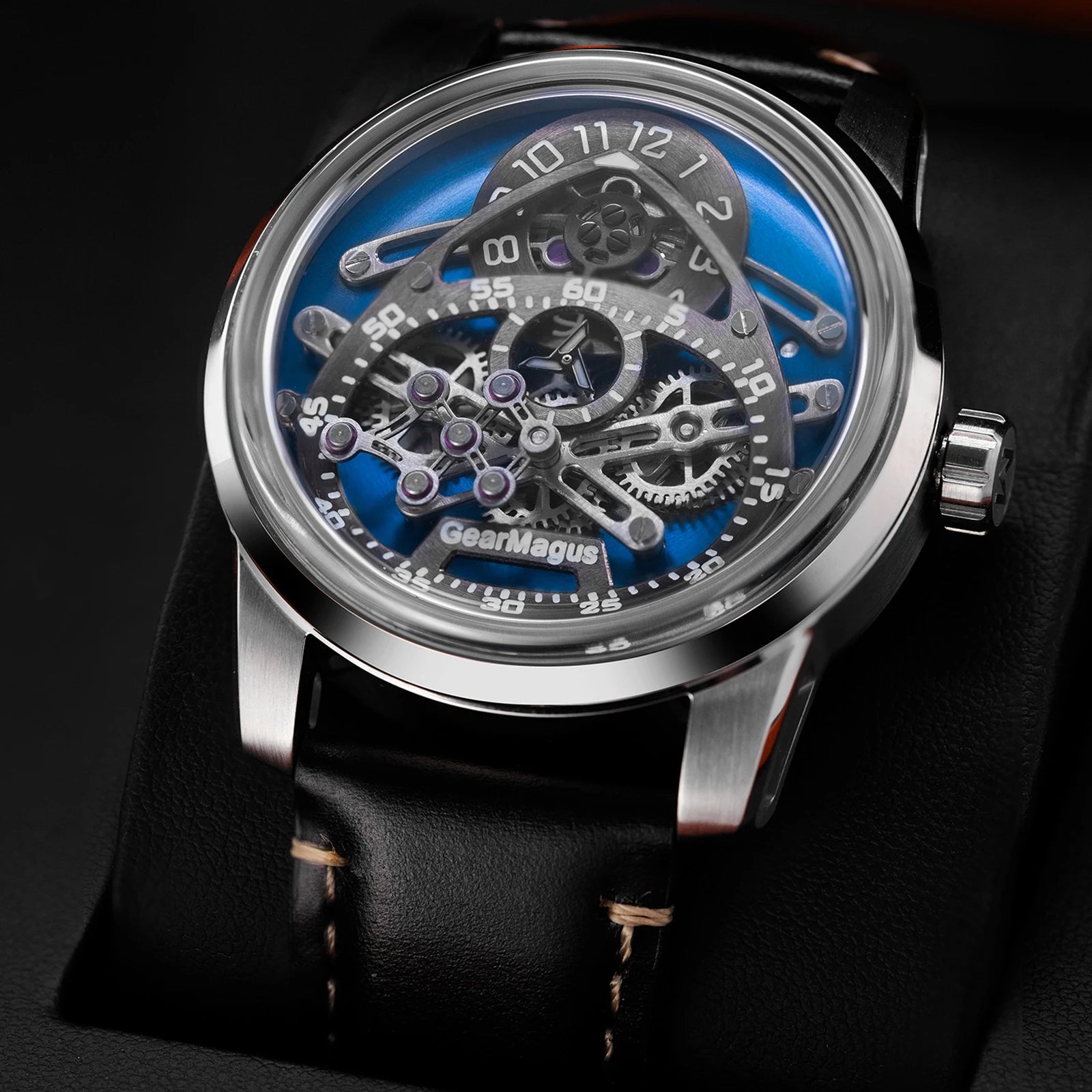 OBLVLO Men Automatic Watch 42MM Mechanical Wristwatch Luminous 50m Waterproof Sapphire Unique Concept Gear Dial SW200