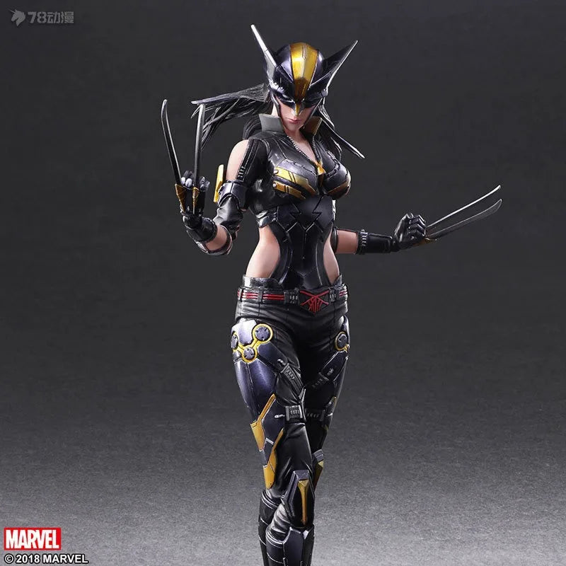 SQEX Original PlayArts Changes Series Marvel Comics Female Wolverine Anime Action Figure Model Toy Model Ornaments Gifts for Boy