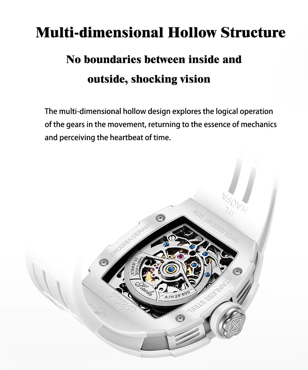 Haofa Automatic Flying Tourbillon Men's Luxury Watch Ceramic Case Skeleton Mechanical Sapphire Man Watch Business 1901-2