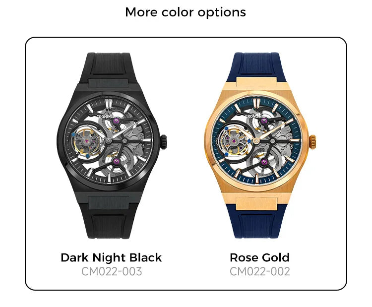 CRONUSART Men Tourbillon Watch 41mm Mechanical Wristwatch Titanium Case Sapphire Case Luminous FKM Strap Skeleton Dial
