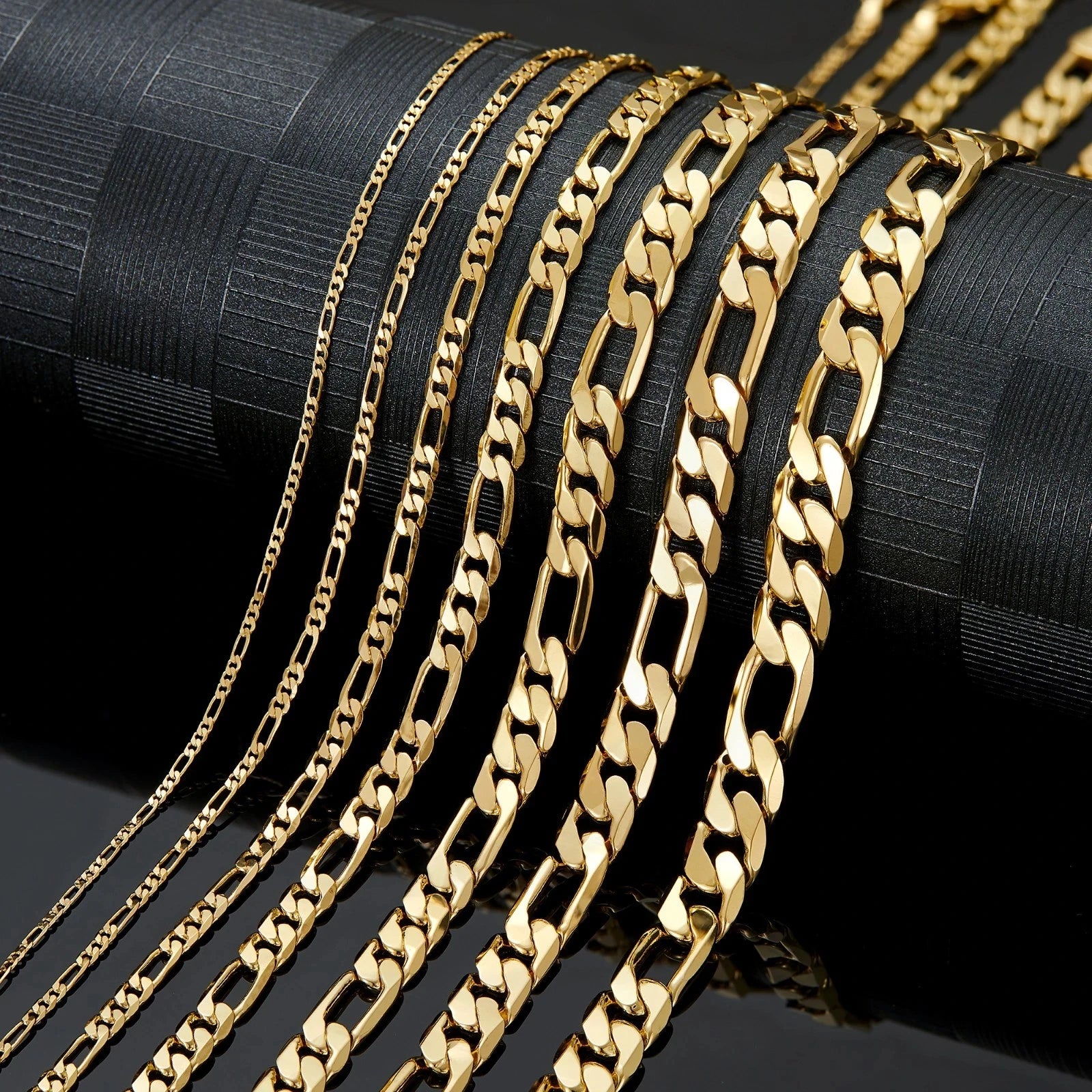 2.5-10mm Figaro Stainless Steel 14K Gold Plated Link Chain Necklace Fashion Women Men's Hip Hop Rock Jewelry