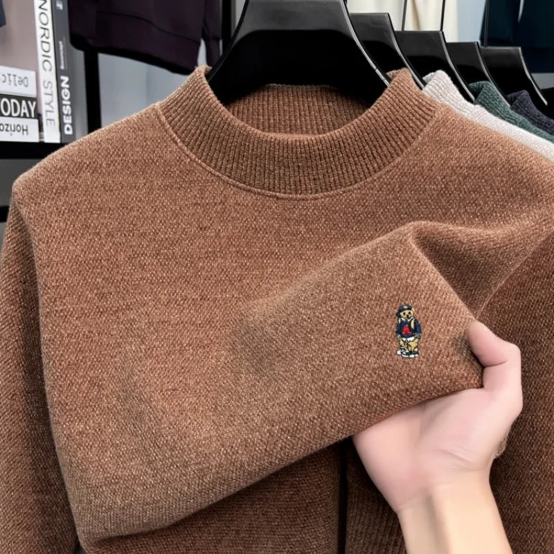 Fashion cartoon bear embroidery luxury brand sweater pullover autumn winter soft comfort knitted round neck casual men's wear