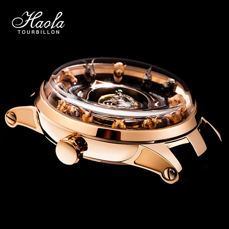 Haofa Center Tourbillon Watch 3D Chinese zodiac Animal Sculpture Manual Tourbillon Sapphire Waterproof Limited Watches Men 2000