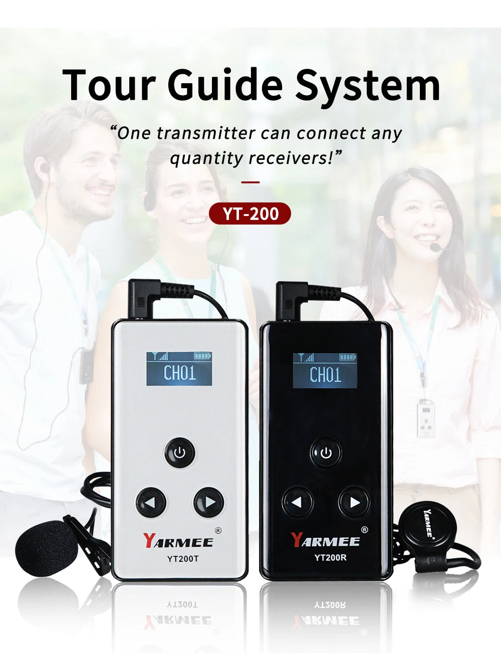 YARMEE Full Set Wireless Audio Tour Guide System  2 Transmitters +38 Receivers With Microphone Charger case