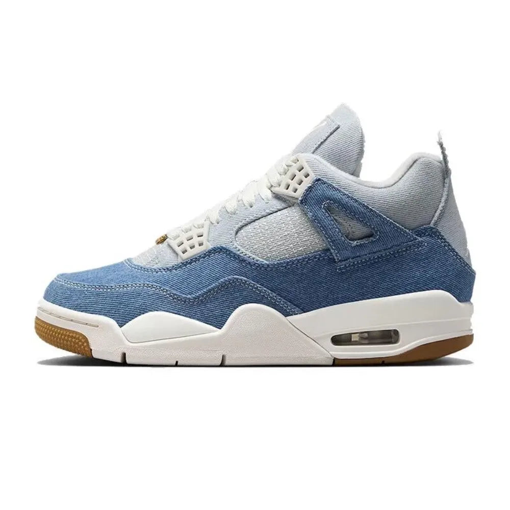 Nike Jordan Air Jordan 4 Fashion Denim Design Comfortable Mid-Top Retro Basketball Shoes Women's White Blue IB6716-100