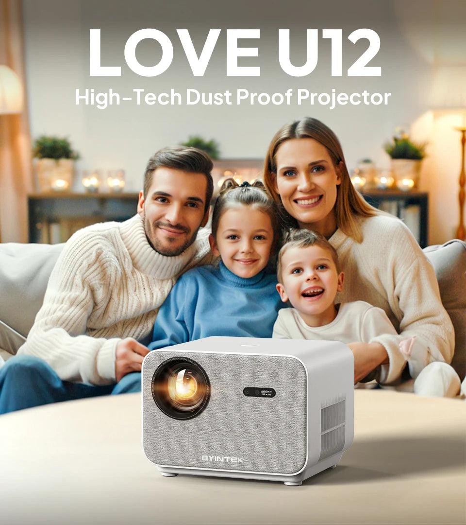 BYINTEK LOVE U12 Full HD 1080P Projector 4K 800 ANSI Android WiFi 6 Auto Focus Home Theater Projectors for Movie Meeting Video