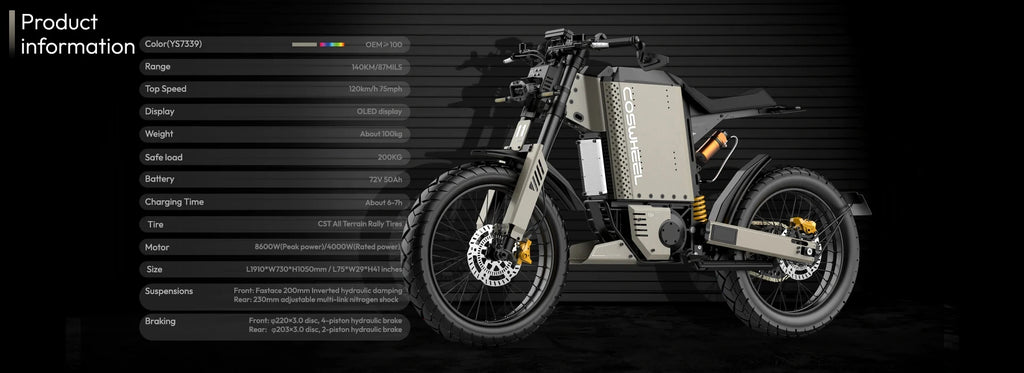 SLDBK Electric Motorcycles 8600W Peak Electric Bike New Adult Off Road Ebike Electric Dirt Bike 72V50AH Lithium Battery E-bike