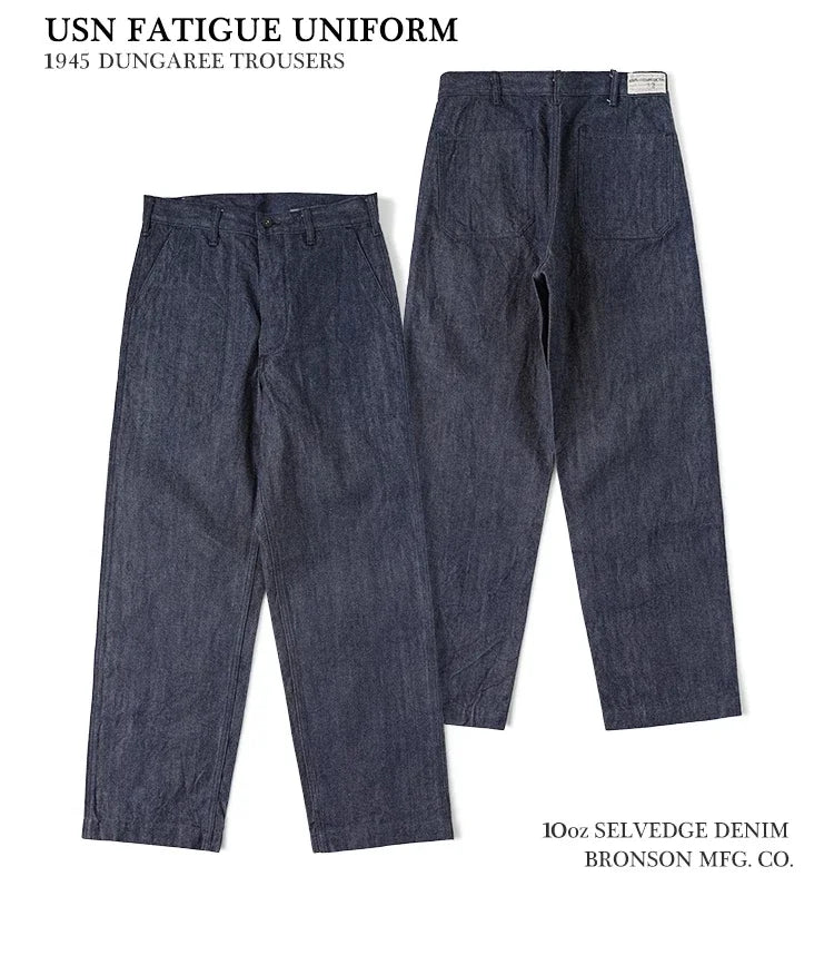 Rugged Bronson 40s USN Selvedge Denim Work Pants High Waist Wide Leg Men's Jeans