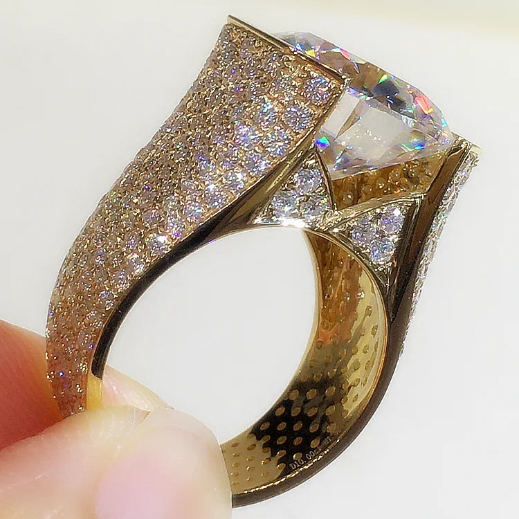 Custom Real 9K Yellow Gold Ring Men Engagement Anniversary Party Wedding Ring Round Moissanite Diamond Luxury 6 7 8 9 10 Carat