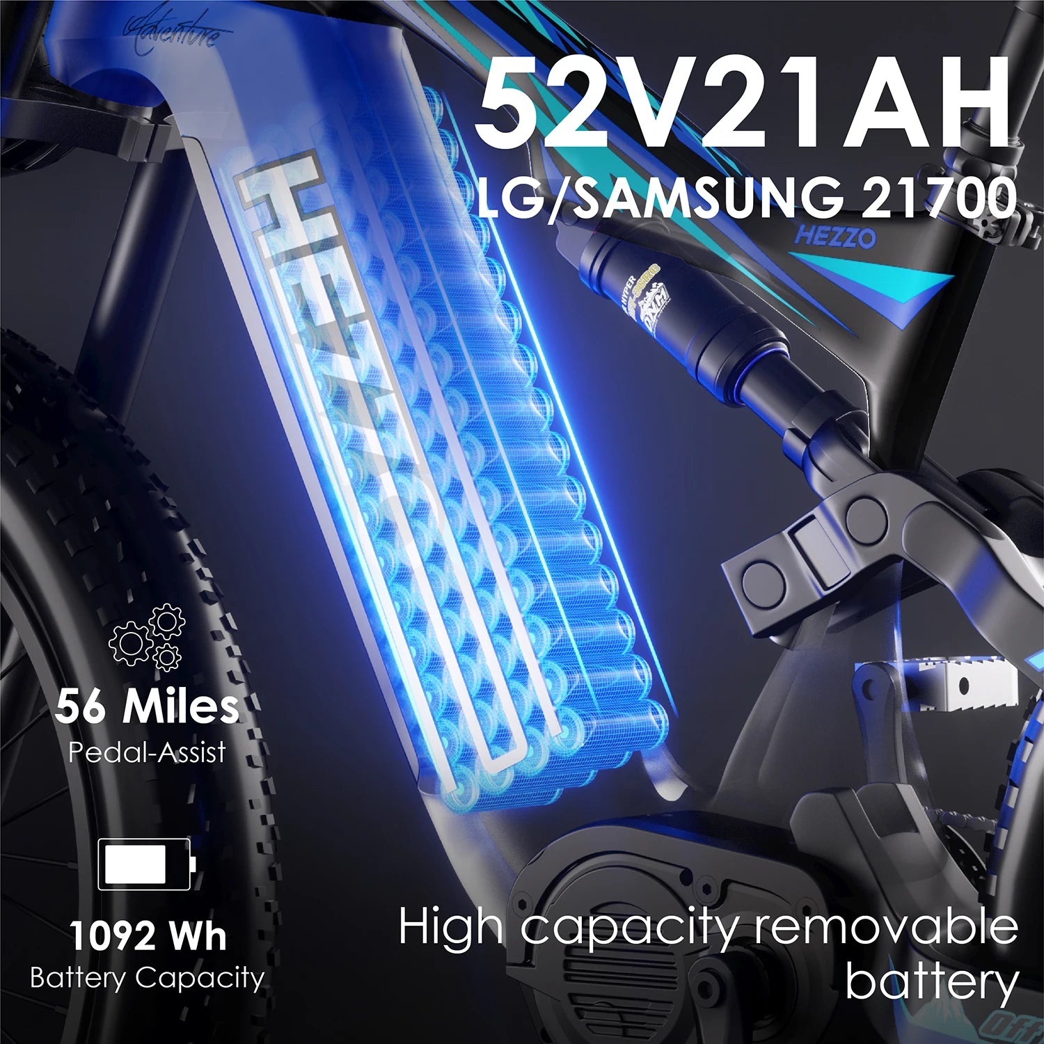 HEZZO K9 Ebike 1000W 52V Middrive Ebike 52V 21Ah Battery 160N.m Oil Brakes Power-Off Protection Off-Road Powerful Electric Bike