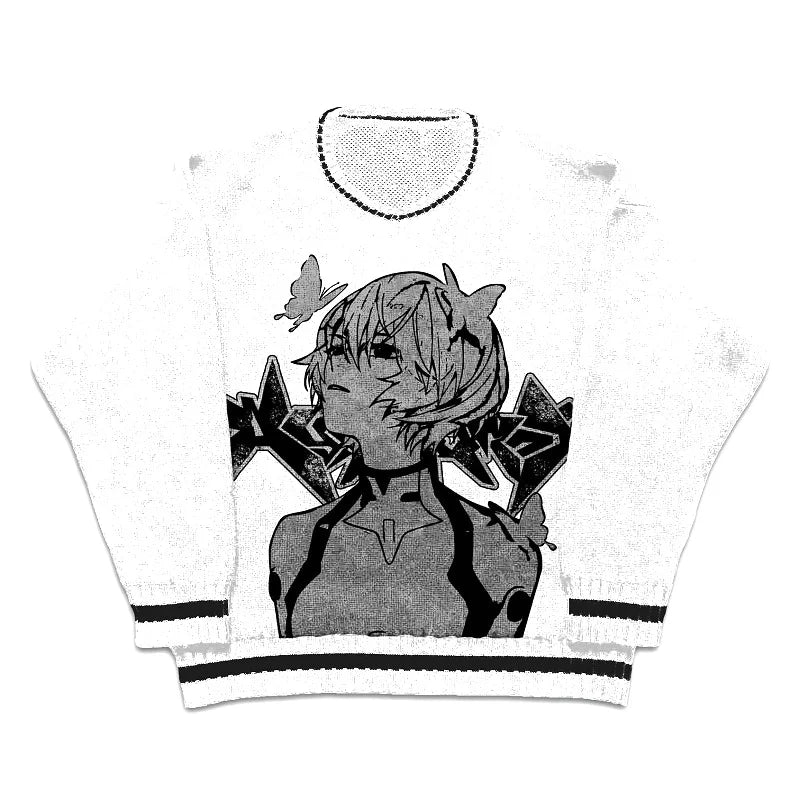 Europe and America 2025 New Round Neck Anime Printing Trend Lazy Fashion Men's Winter Sweater Wholesale