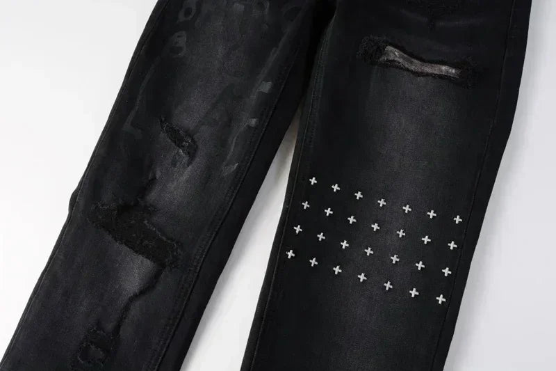 2025 KSUBI Men Personality Multi-style Low Rise Elastic Skinny Denim Pants American Style Ripped Trousers Jeans