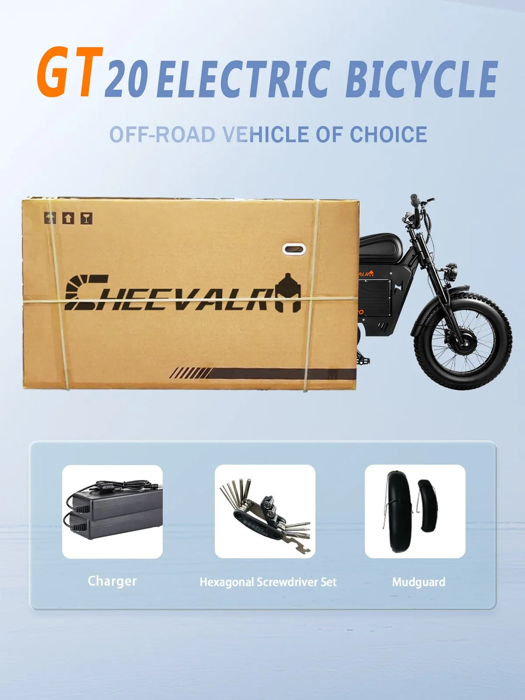 6000W 20inch Fat Tire Electric Motorbike Off Road 60V 43AH E-bike CHEEVALRY GT20