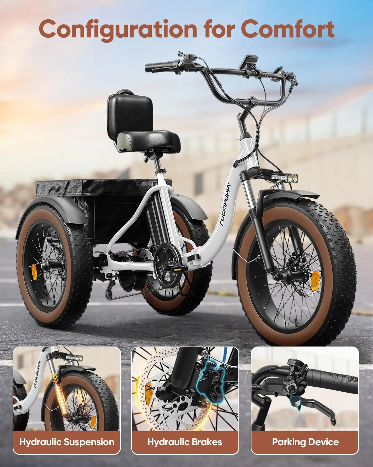 Electric Tricycle for Adults Fat Tire 3 Wheel Electric Trike 960W 55Miles E-Bike