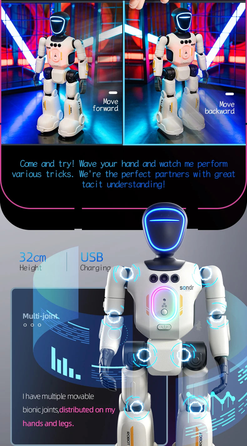 Smart Programming Humanoid Gesture Sensing Remote Control Robot 2.4G Joint Mobility Breathing Light Recording Function RC Robot