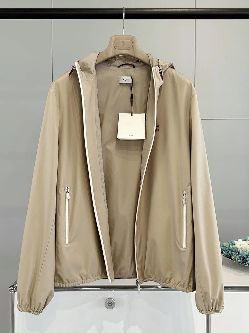 ALIN BC Top Line Microfiber Lightweight Tech Fabric Casual Men's Hooded Spring Autumn Jacket Outerwear Standard Fit Long Sleeve