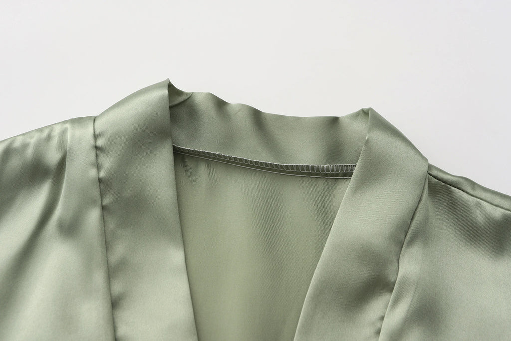 Women's Satin Robe Silk Kimono Bathrobe Pure Short Sexy Sleepwear Bridesmaid Bride Party Robes Grass Green