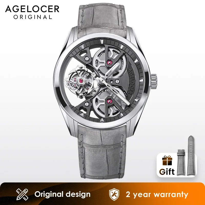 AGELOCER Free-sprung Balance Manta Tourbillon Watch Men's Vogue Luxury Skeleton Manual Mechanical Watch Birthday Gift for Men