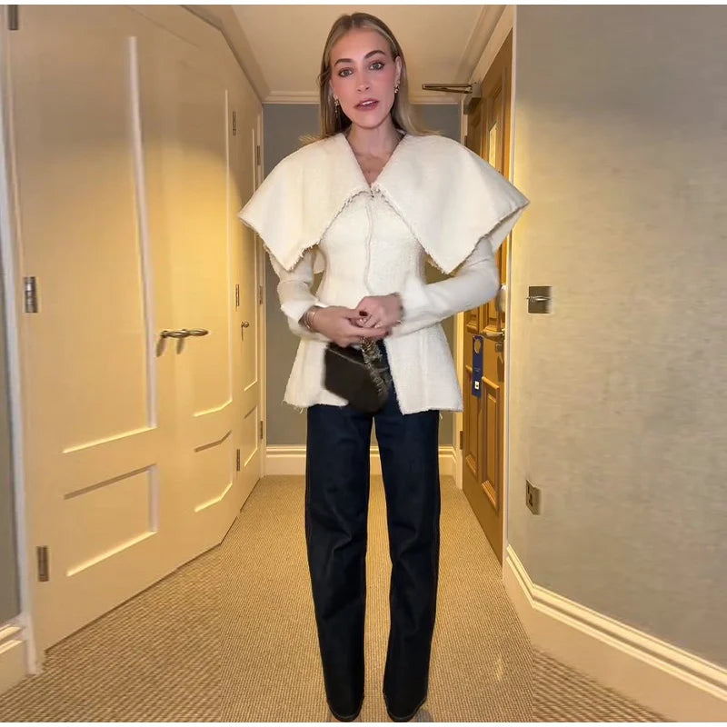 Fashion Large Turn-down Women's Cardigan Solid Single Breasted Back Split Knit Coat Female 2026 Spring Autumn New In Outerwear