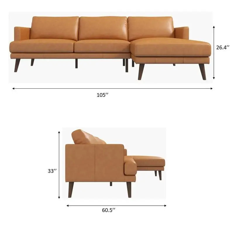 Tan Left-Facing L-Shaped Genuine Leather Sectional Sofa