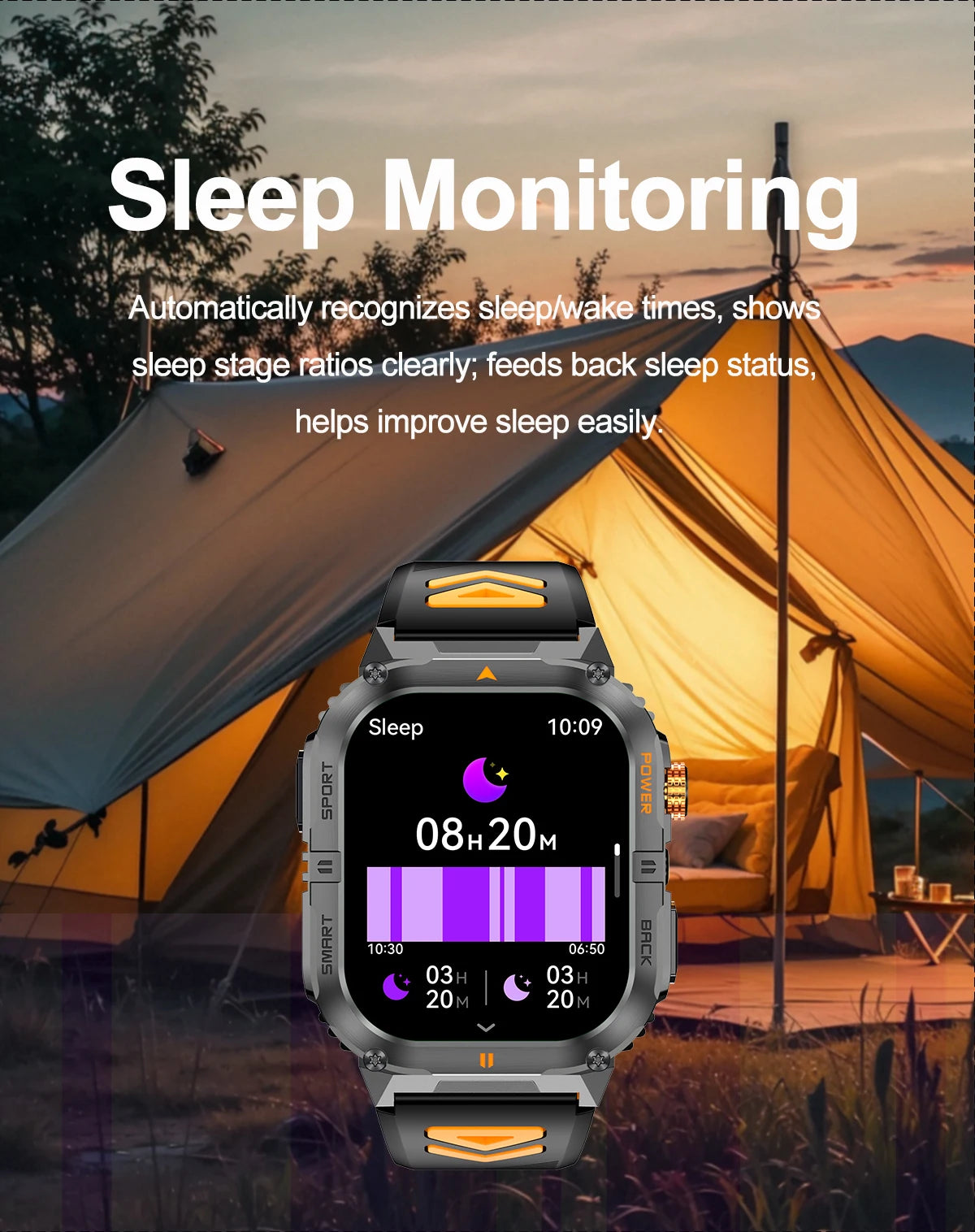 New 1000mAh military outdoor smartwatch for men, LED flashlight, IP68 waterproof, GPS sports, 2.01-inch Bluetooth call smartwatc