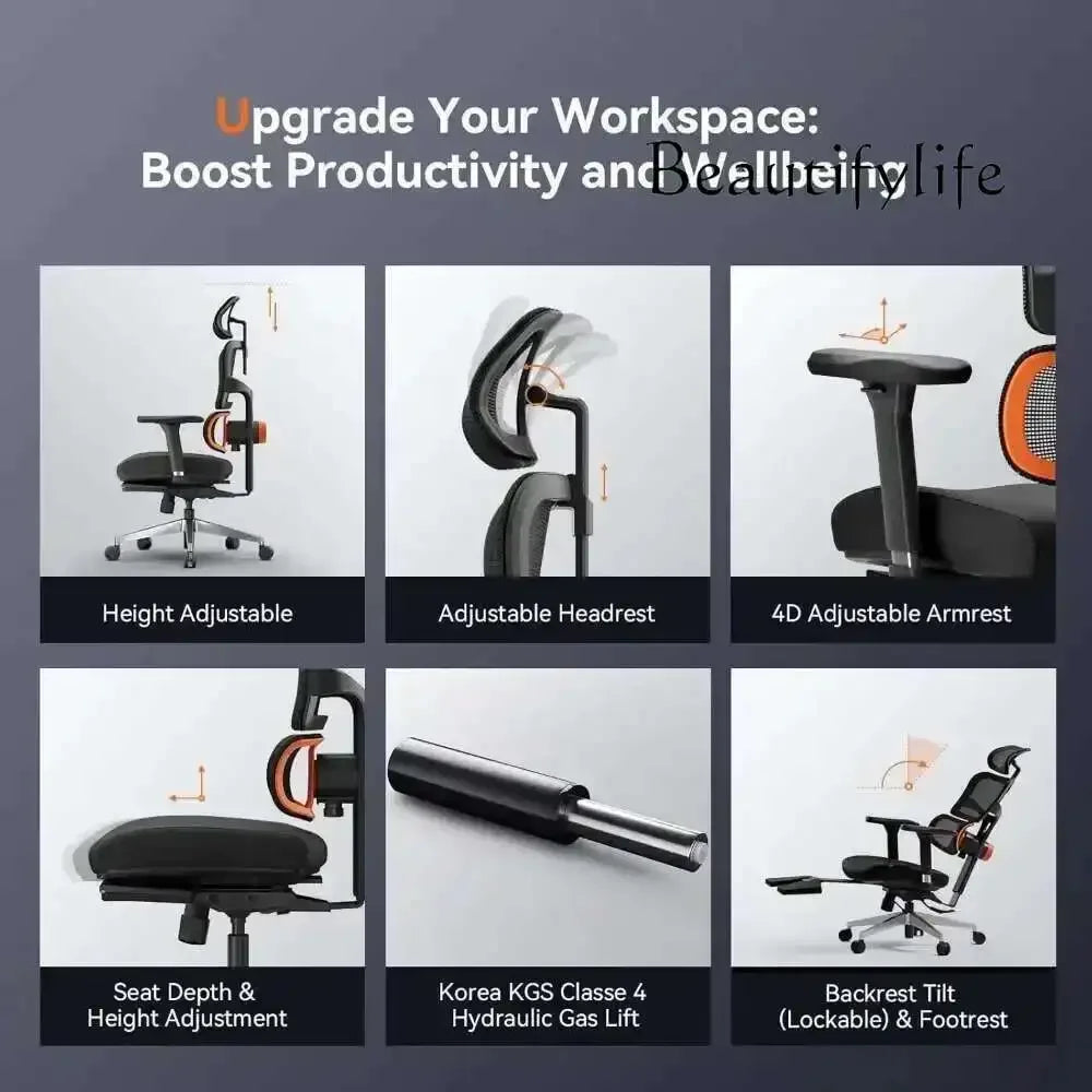 JB Office Chair, Auto Following Lumbar Support High Back Desk Chair With Laptop Desk Table, Seat Depth And Height Adjustable, Ch