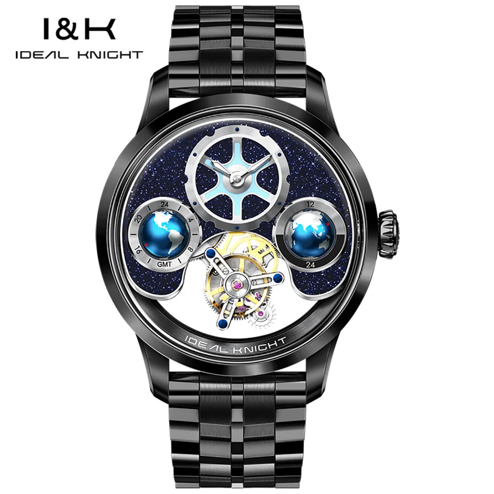 IDEAL KNIGHT Tourbillon Watch 6805 Men Automatic Mechanical Watch 100% Official Original Blue Earth Series Men Watch High Gift
